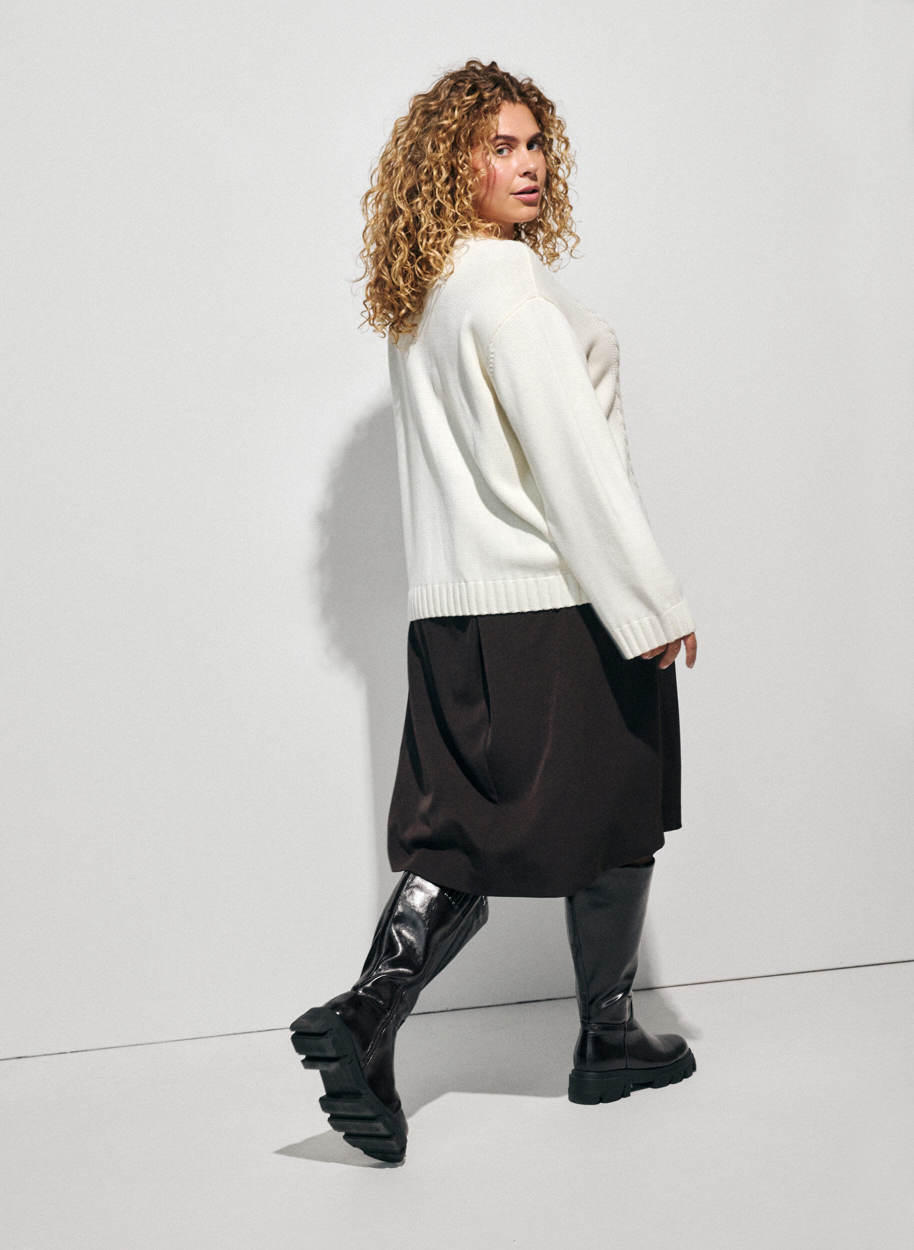 ZizziA-lijn rok tot de knie, Bruin, Model image number 1