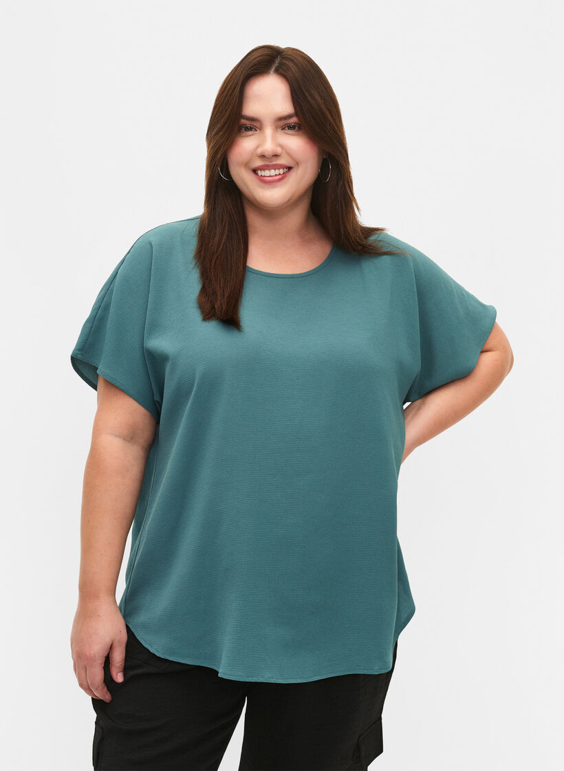 Blouse met korte mouwen en een ronde halslijn, Groen, Model image number 0