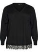 Gebreide blouse met V-hals en kanten rand, Zwart, Packshot image number 0