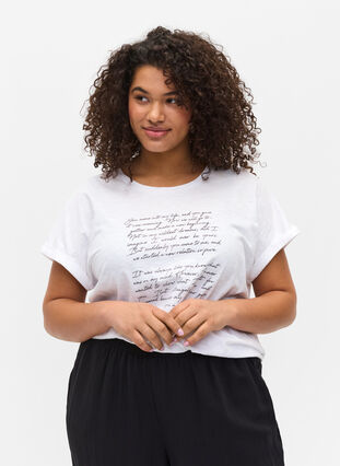T-shirt met opdruk in biokatoen, Bright White TEXT, Model image number 0