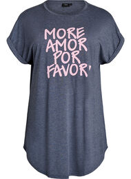 Nachtjapon met korte mouwen en tekstopdruk, Grijs