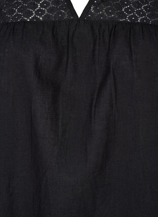 Jurk van katoenmix met linnen en gehaakt detail, Black, Packshot image number 2