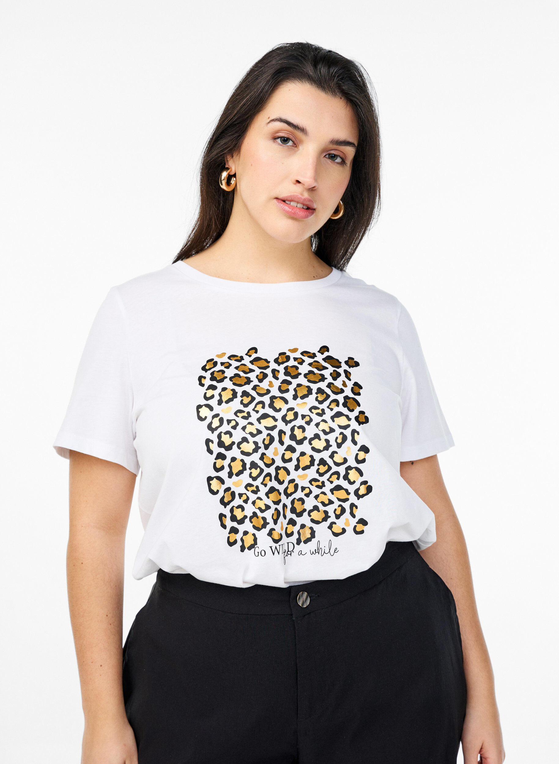Zizzi T-shirt met luipaardprint, Bright White w. Leo, Model image number 0