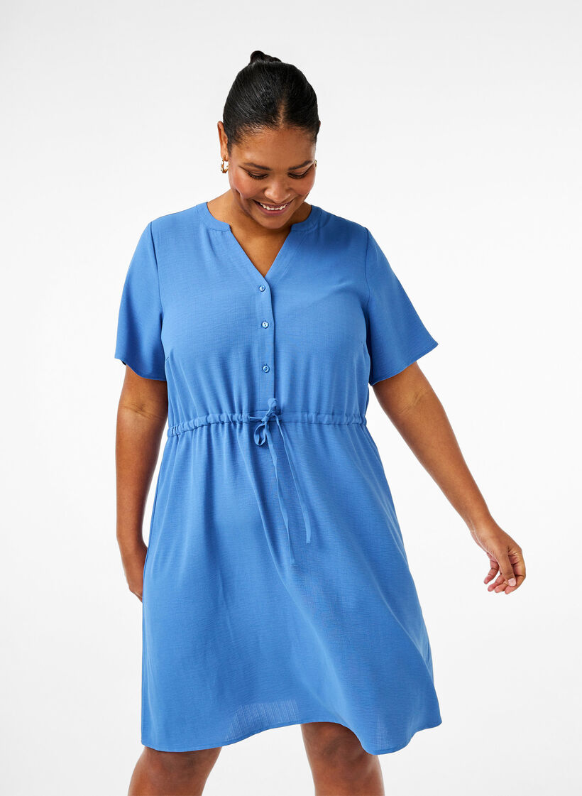 Jurk met korte mouwen en strik in de taille, Riverside, Model image number 0