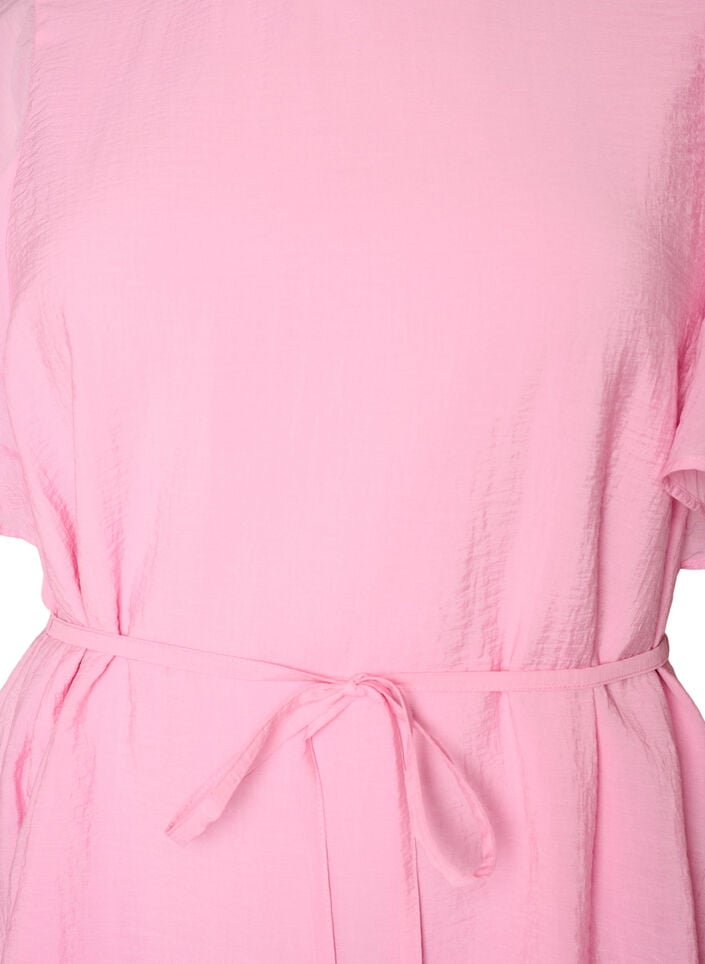 Enkellange jurk met vlindermouwen en strikceintuur, Roze, Packshot image number 2
