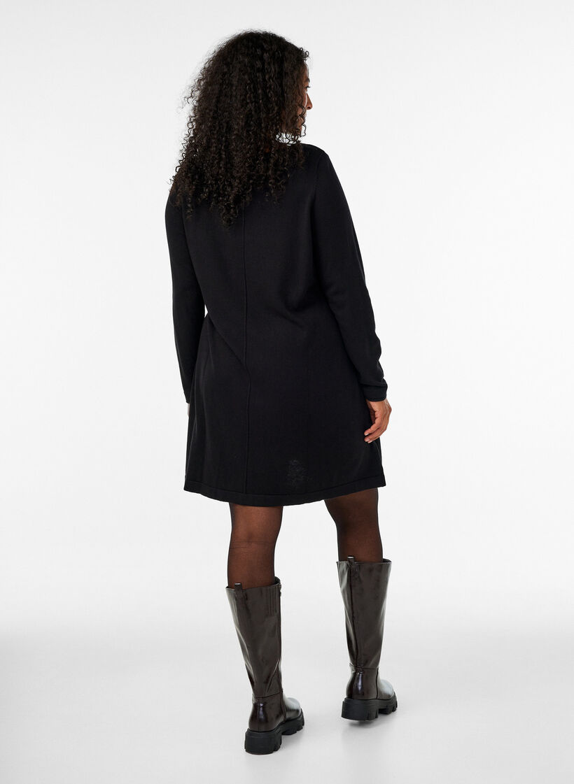 Gebreide jurk in katoen-viscose blend, Zwart, Model image number 2