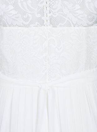 Mouwloze trouwjurk met kant en plissé, Star White, Packshot image number 3