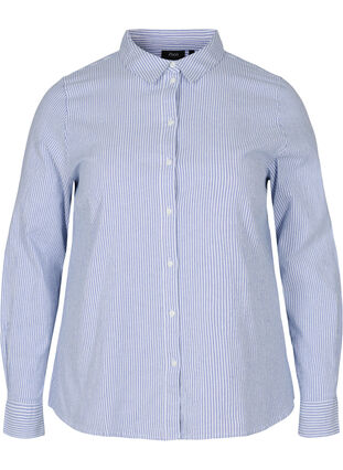 Katoenen blouse met lange mouwen, Blue Striped, Packshot image number 0