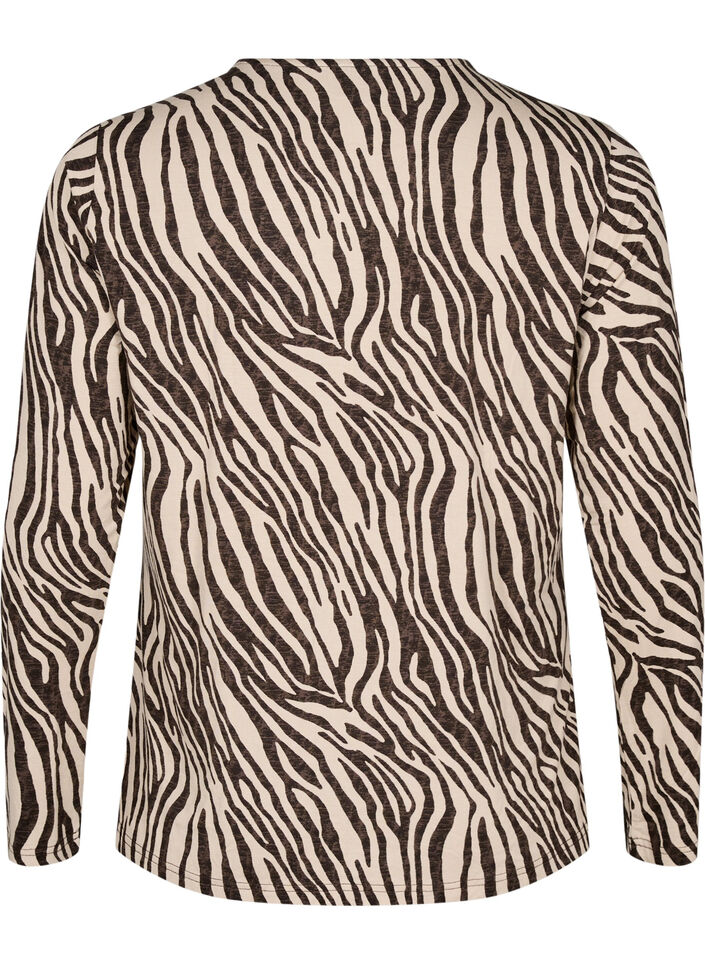 Blouse met lange mouwen en zebraprint, Bruin, Packshot image number 1