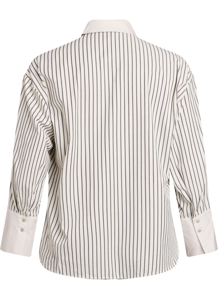 Losse gestreepte blouse met brede manchetten, Wit, Packshot image number 1