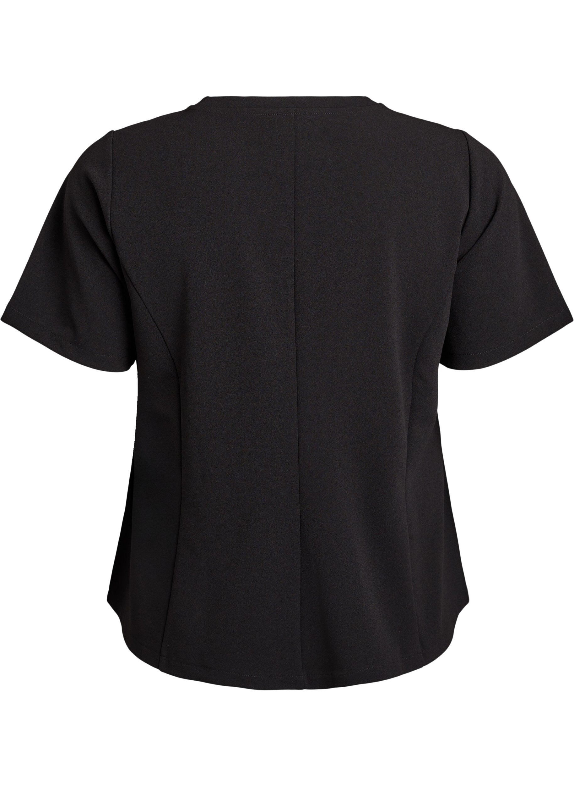 Zizzi Korte mouwen blouse met figuurnaden, Zwart, Packshot image number 1