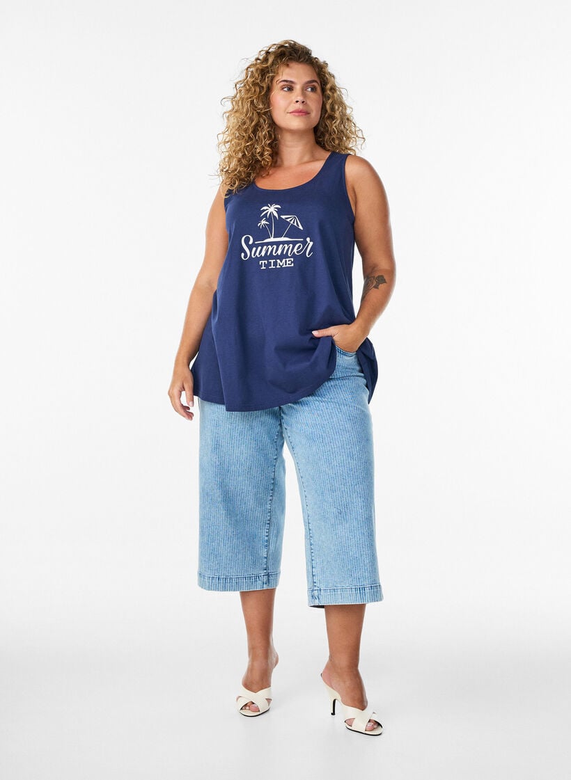 Katoenen top met a-vorm, Blauw, Model image number 1