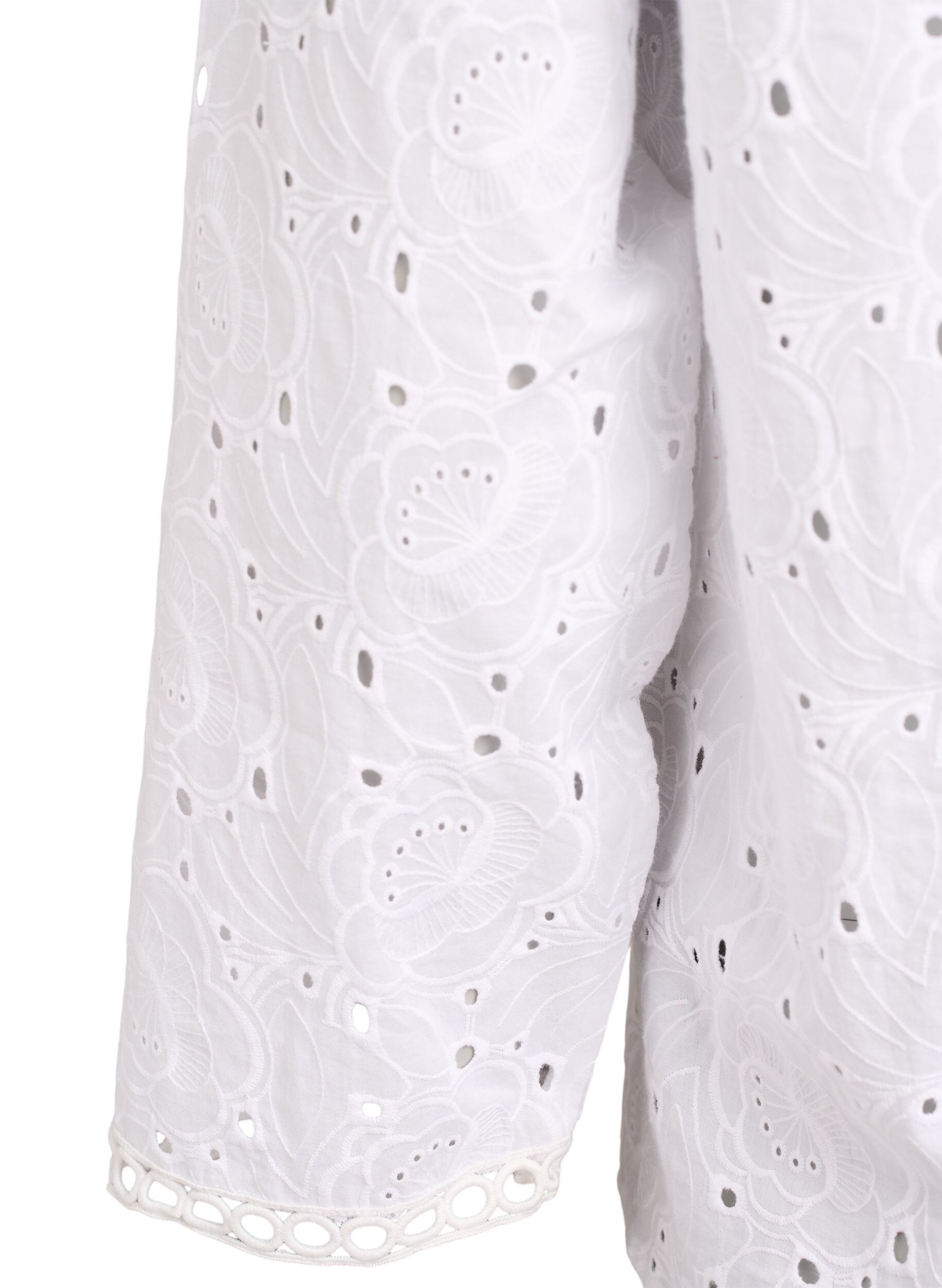Zizzi Blouse van katoen met lange mouwen en broderie anglaise, Wit, Packshot image number 3