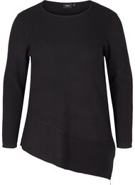 Gebreide blouse met asymmetrische onderkant, Black