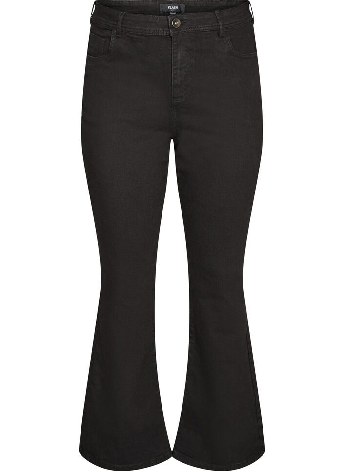 Hoog getailleerde jeans met bootcut, Zwart, Packshot image number 0