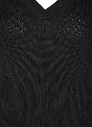 Lang gebreid vest met v-hals en split, Black, Packshot image number 2