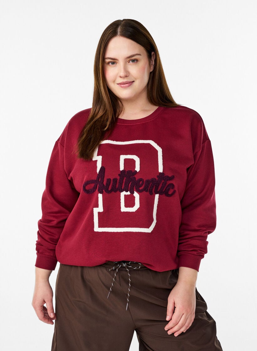 Sweatshirt met badstof tekst, Donker Bordeaux, Model