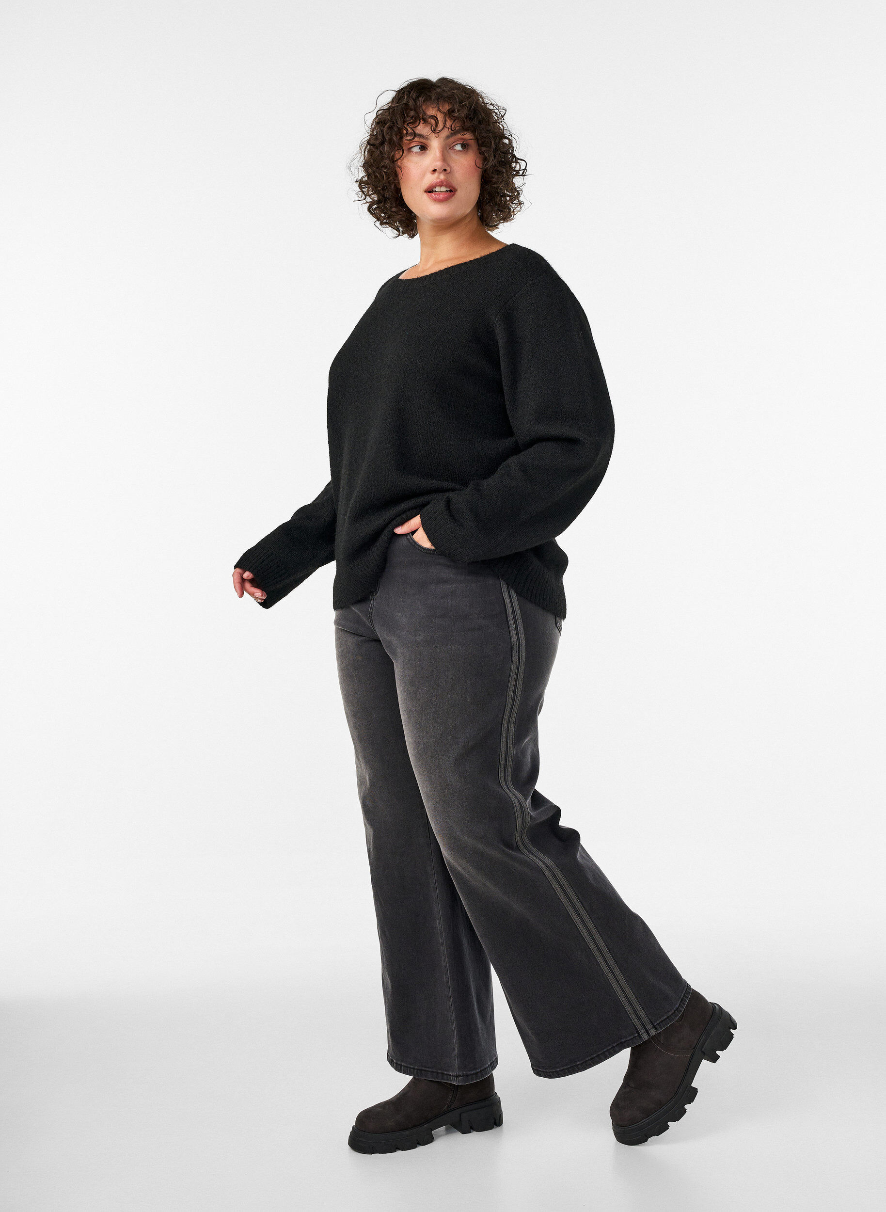 ZizziWide fit jeans met verticale denimdetails, Grijs, Model image number 2