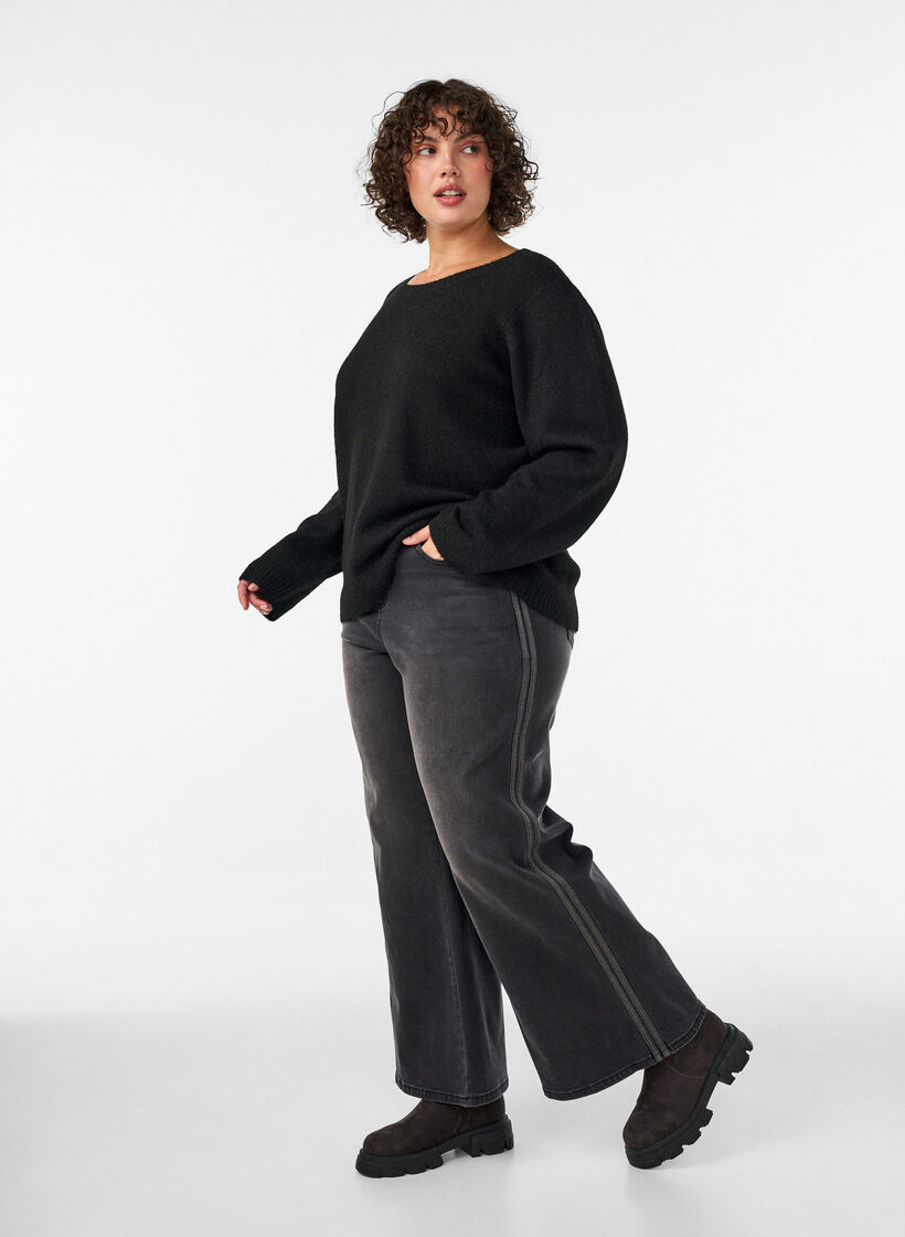 Wide fit jeans met verticale denimdetails, Grijs, Model image number 2