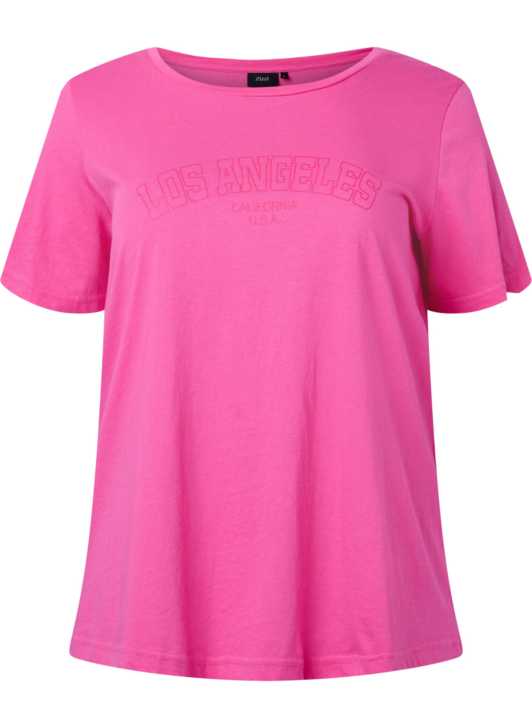 Zizzi Katoenen t-shirt met tekstopdruk, Shocking Pink W. LOS, Packshot image number 0