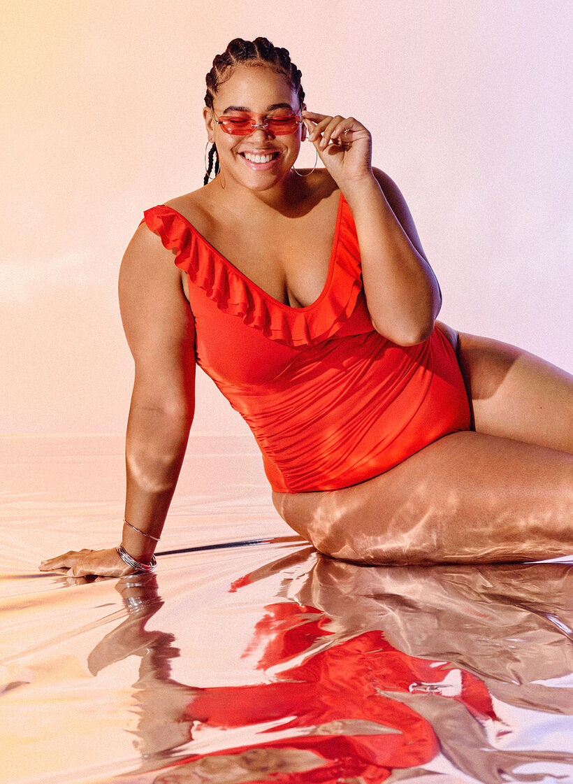 Badpak met ruches en uitneembare inzetstukken, Oranje, Image image number 0