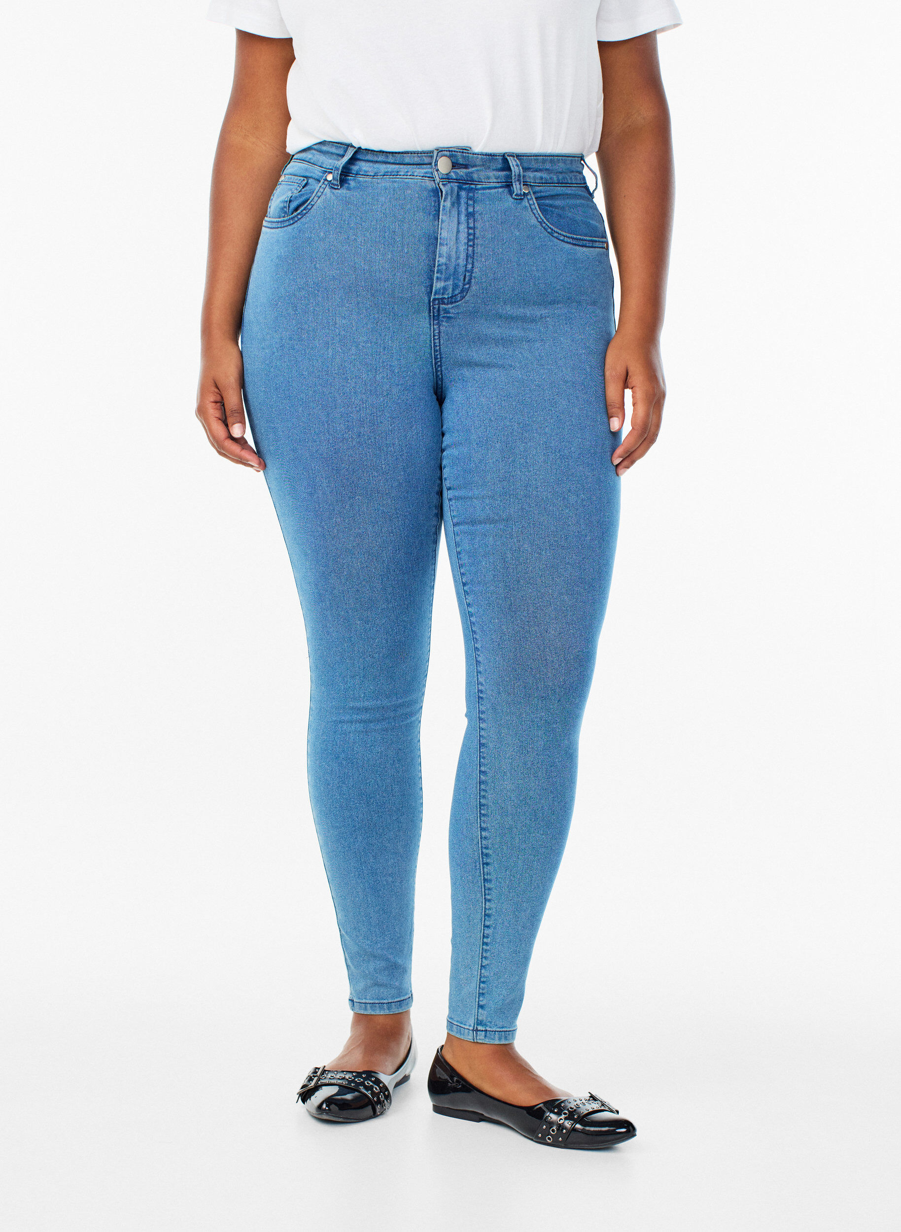 Zizzi Amy super slim fit jeans met hoge taille, Blauw, Model image number 2