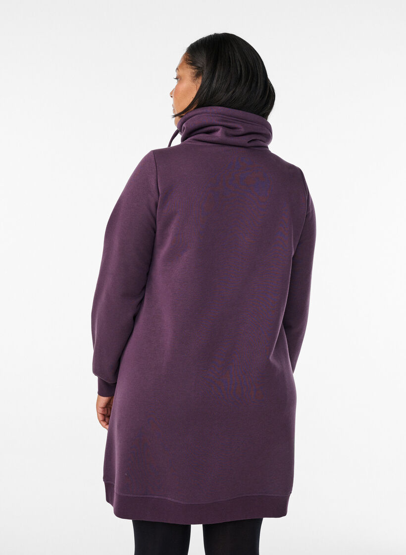 Kort sweatshirt jurk met hoge kraag en zakken, Paars, Model image number 2