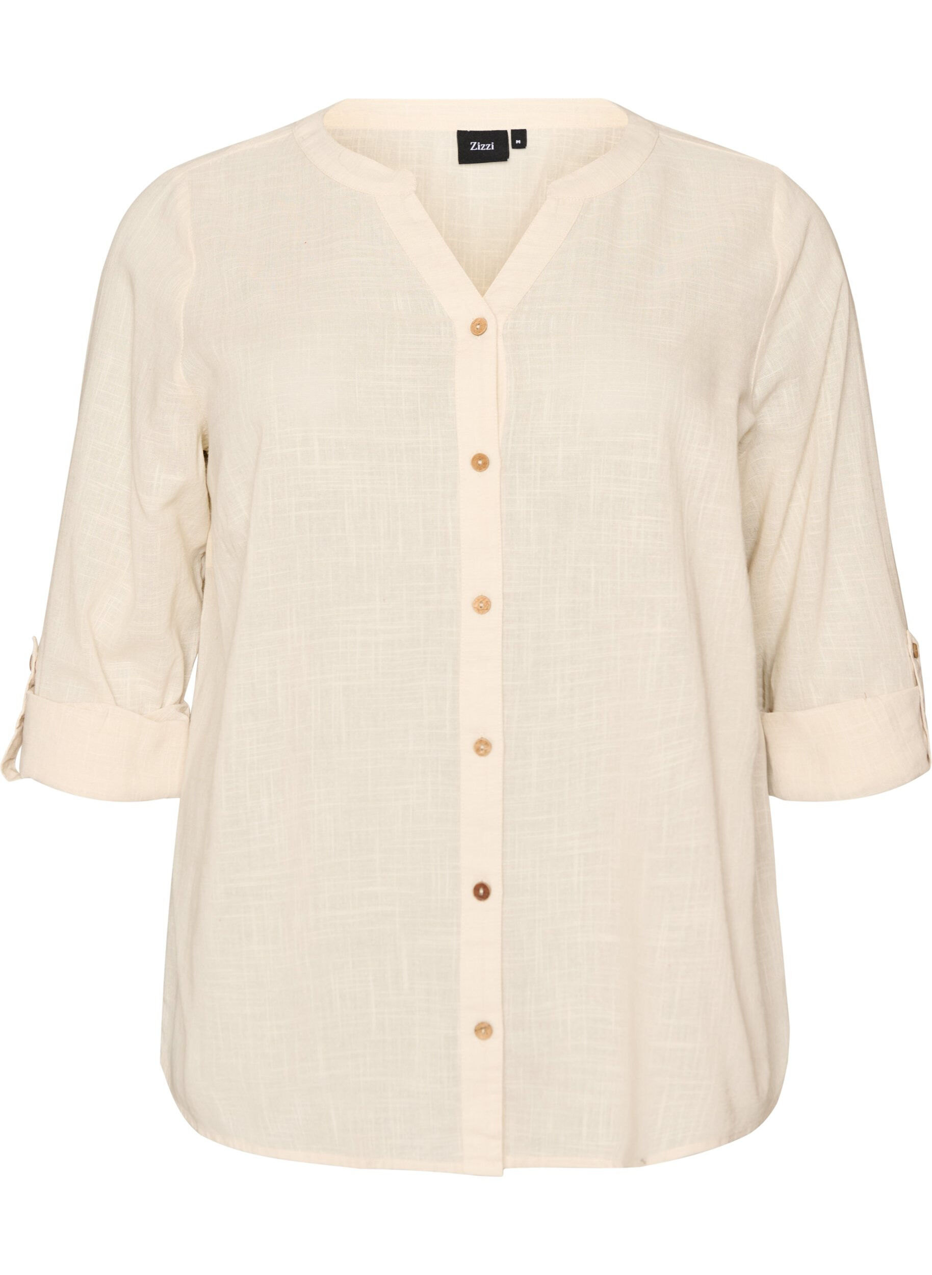ZizziKatoenen blouse met een V-hals, Vanille, Packshot image number 0