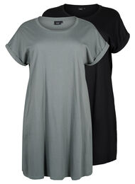 2-pack katoenen jurk met korte mouwen, Balsam Green/Black
