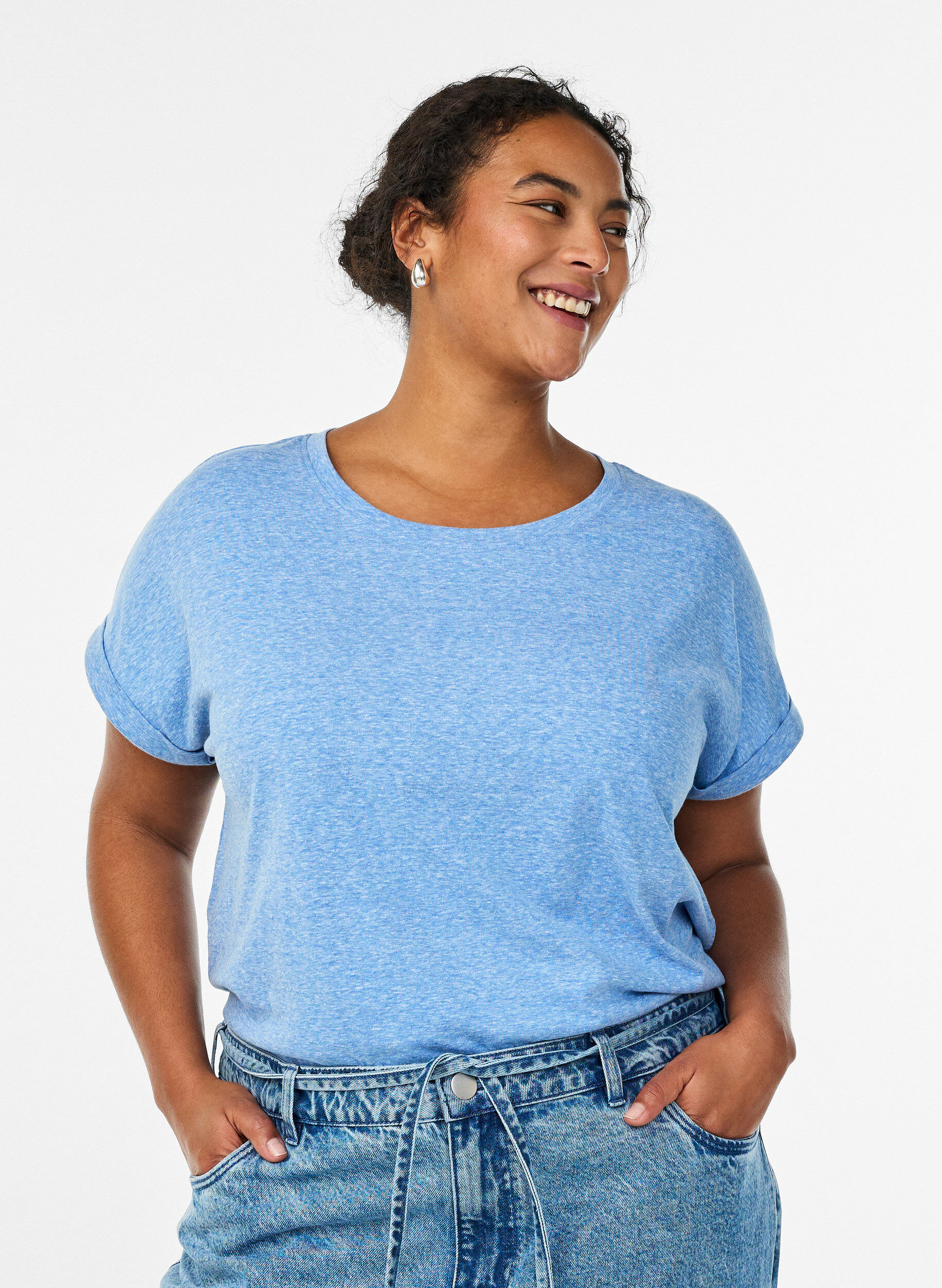 Gem&ecirc;leerd T-shirt met korte mouwen, Blauw, Model