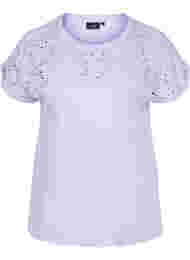 Los t-shirt met borduursel anglaise, Lavender