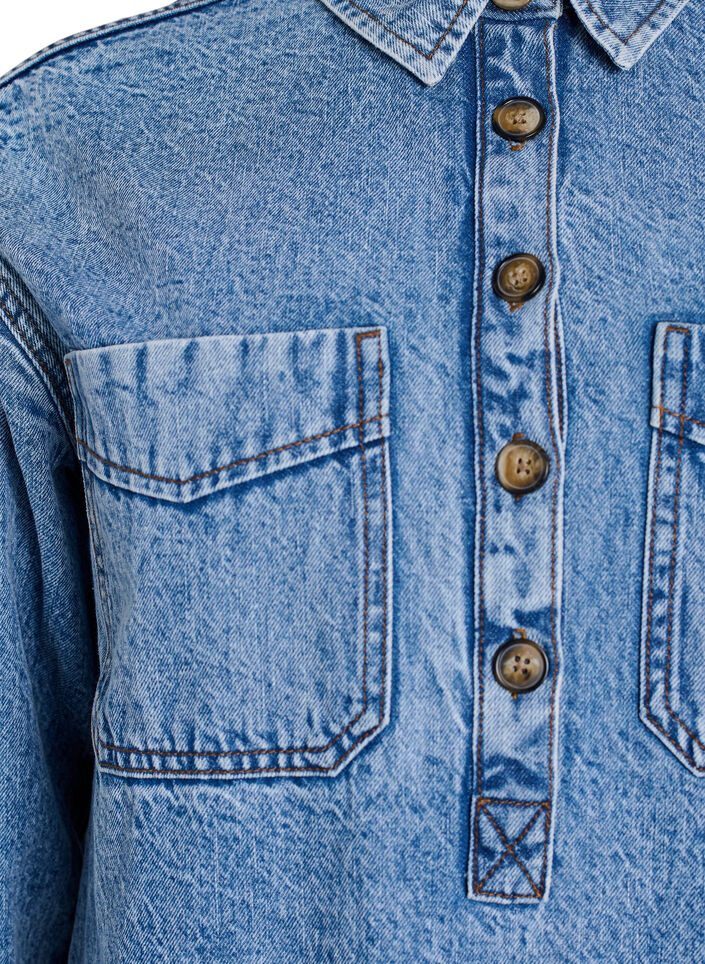 Denimshirt met halve sluiting en borstzakken, Blauw, Packshot image number 2