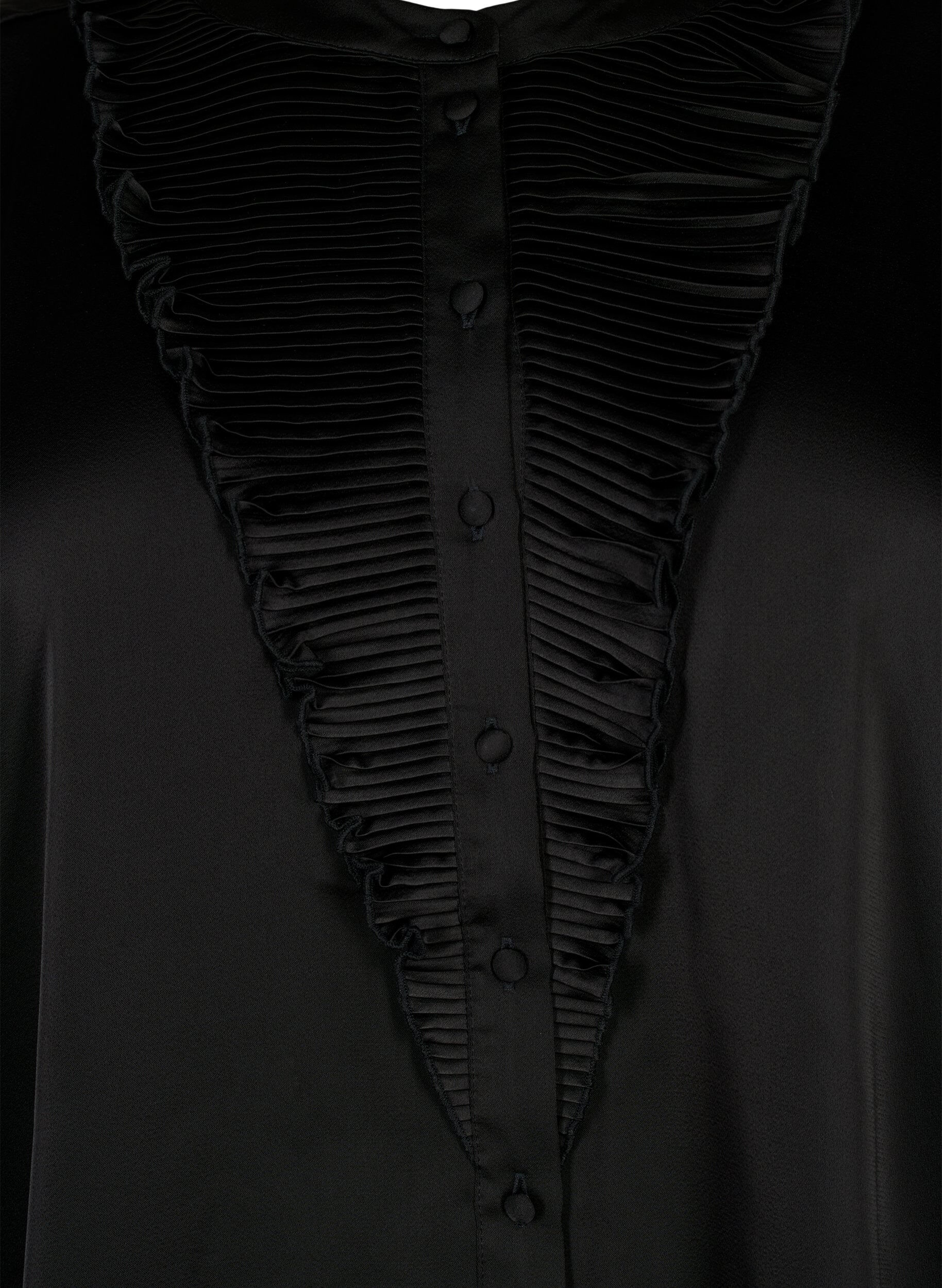 Zizzi Satijnen overhemd blouse met ruches, Black, Packshot image number 2