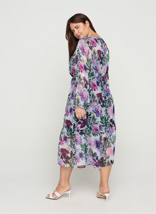 Midi-jurk met bloemenprint en lange mouwen, Purple Flower mix, Model image number 1