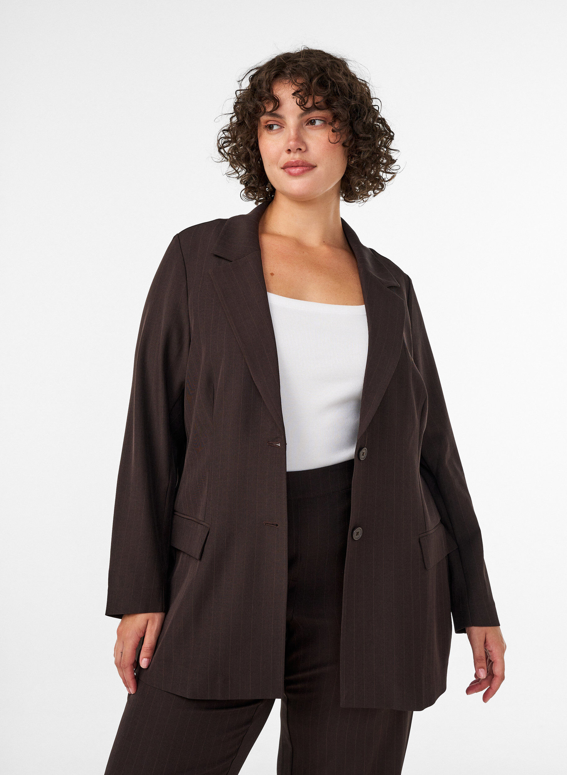 ZizziBlazer met zakken en splitten, Bruin, Model image number 0