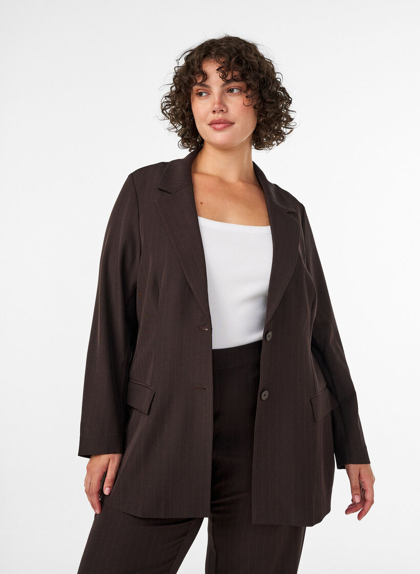 Blazer met zakken en splitten, Bruin, Model image number 0