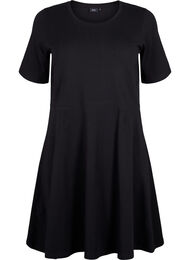 Effen katoenen jurk met korte mouwen, Black Solid
