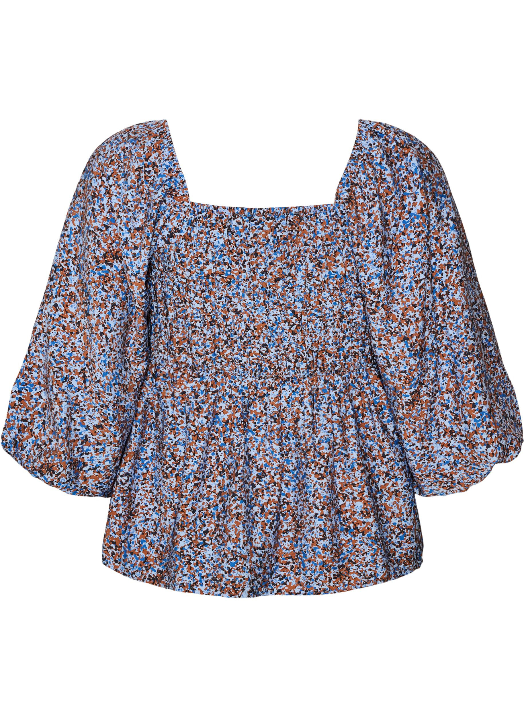 ZizziBlouse met smock en vierkante halslijn, Blauw, Packshot image number 1