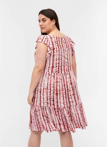 Viscose jurk met print en a-lijn, TIE DYE PINK, Model image number 1