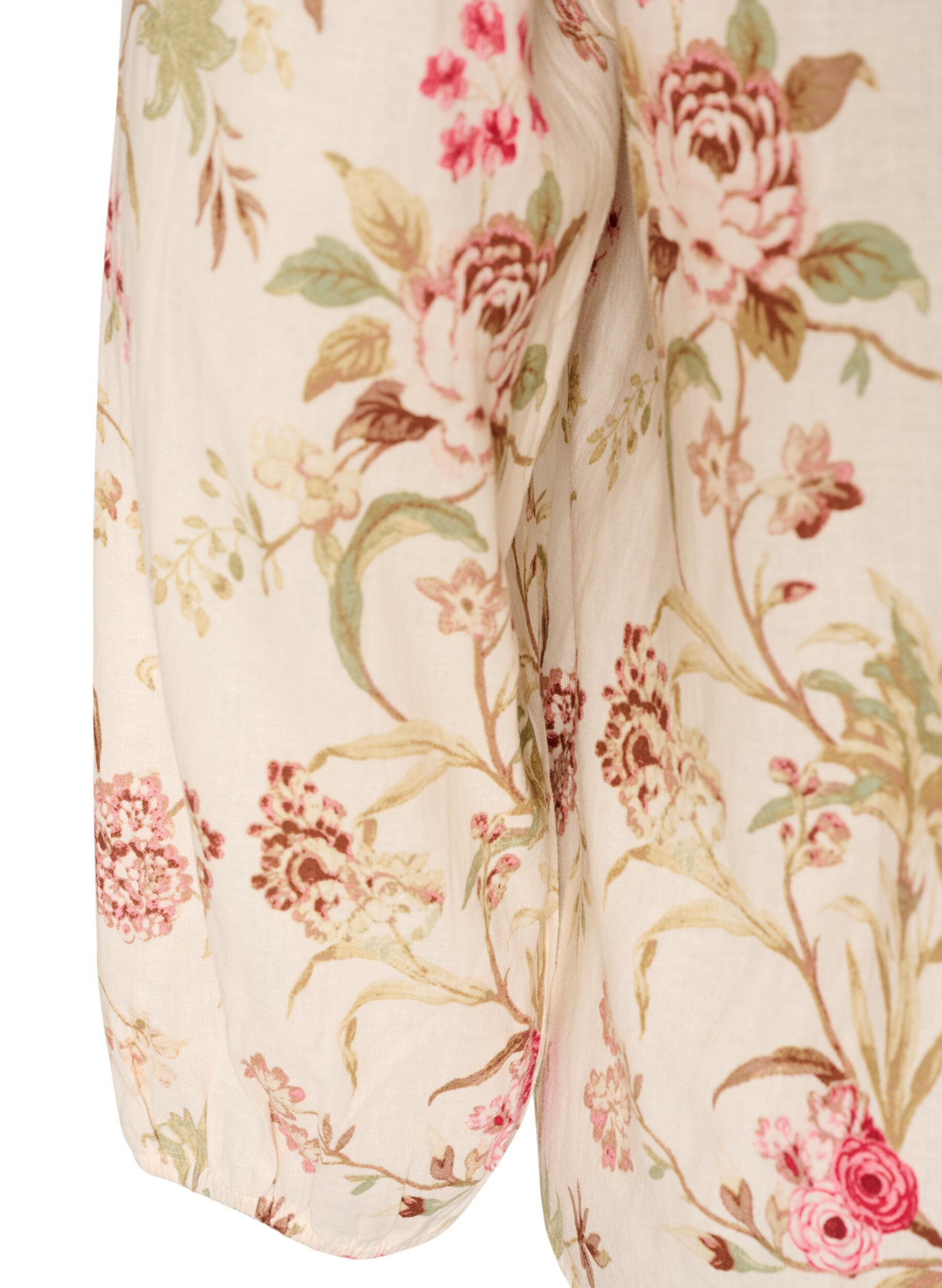 ZizziGebloemde blouse van linnen en viscose met lange mouwen, Vanille, Packshot image number 3