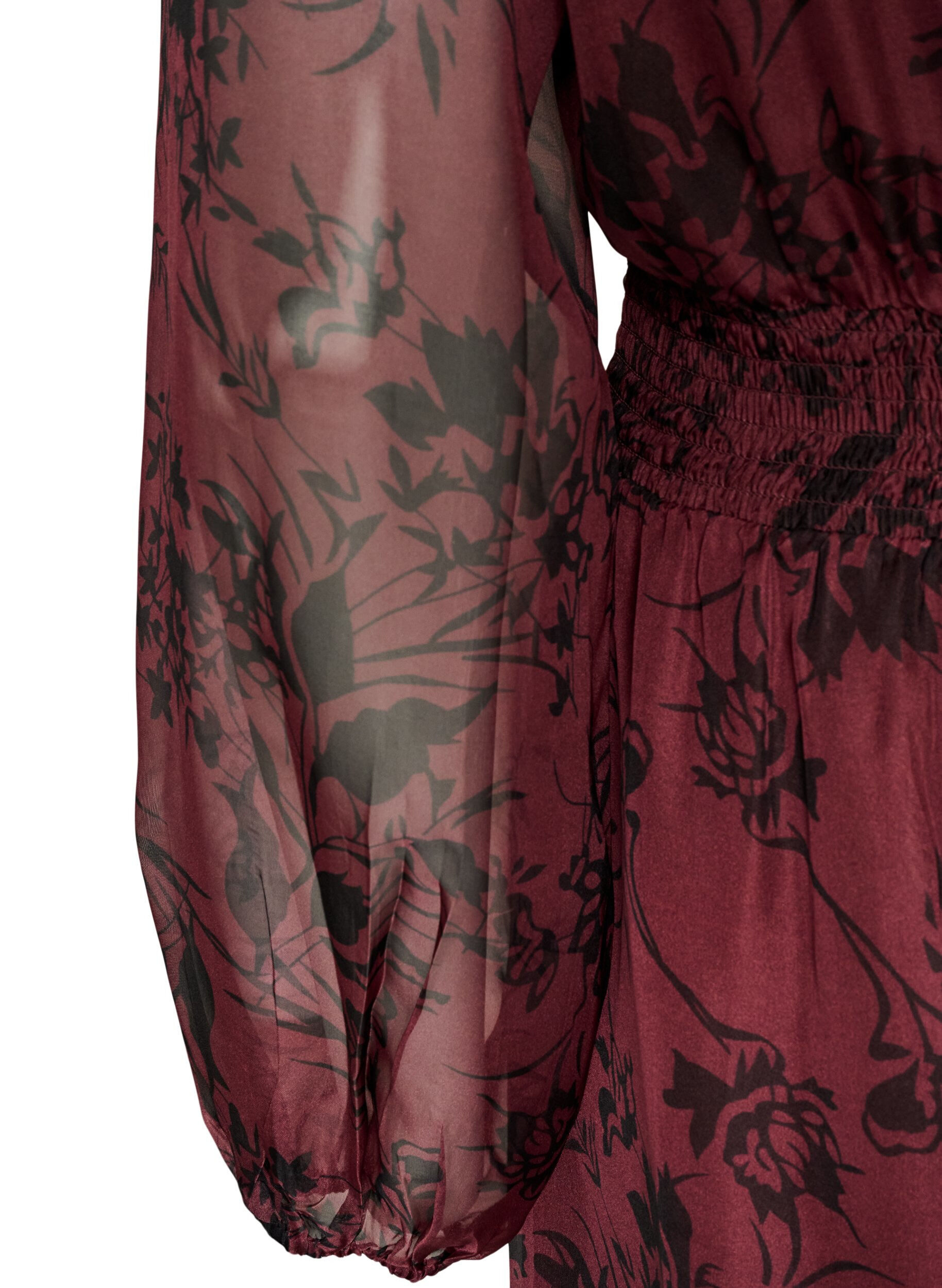 ZizziMaxi-jurk met bloemenprint en smokwerk, Donker Bordeaux, Packshot image number 3