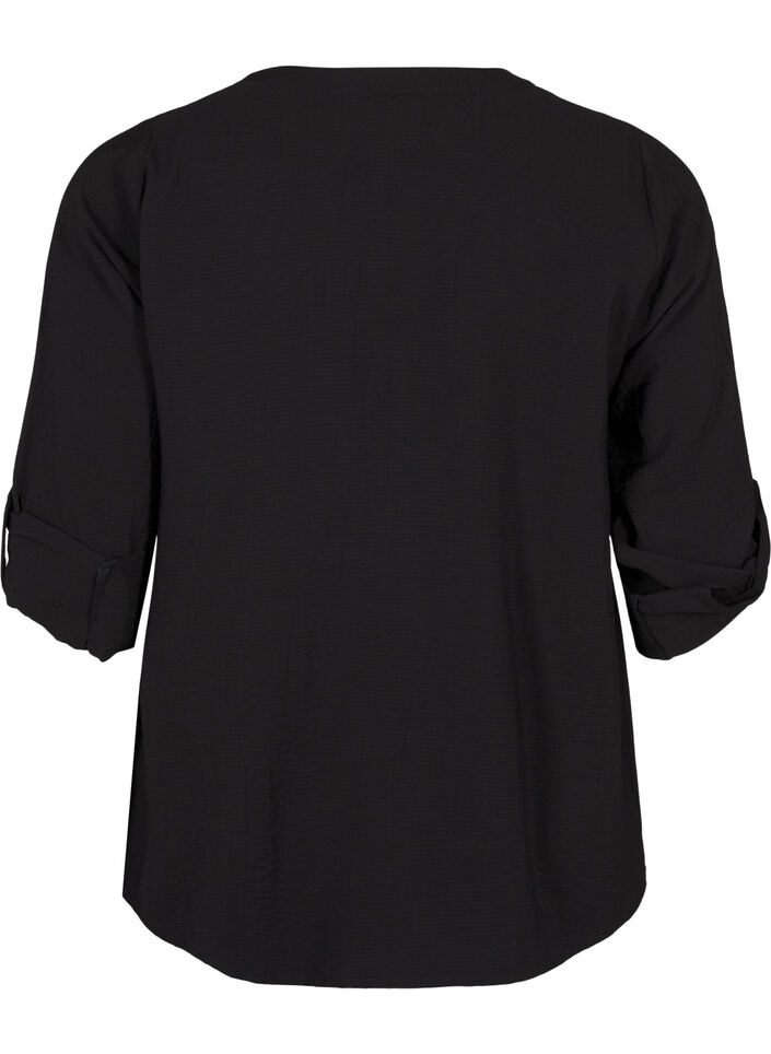 Viscose overhemd blouse met driekwart mouwen, Black, Packshot image number 1