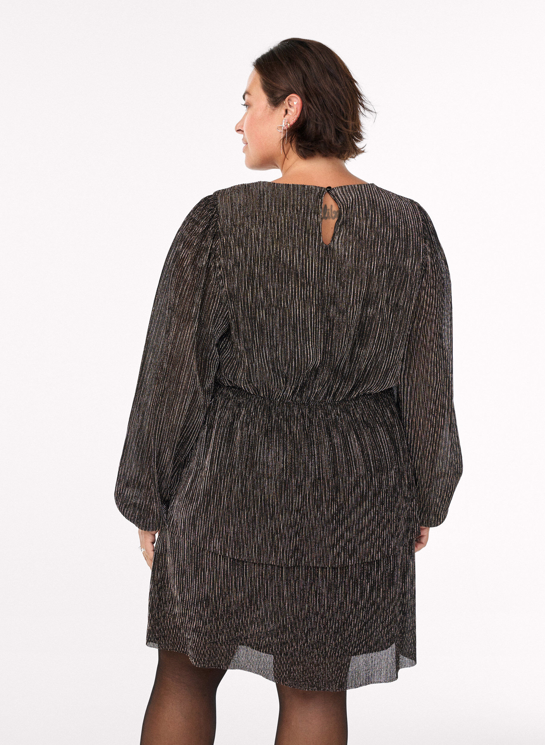 Zizzi Jurk met glitterstrepen en lange mouwen, Zwart, Model image number 2