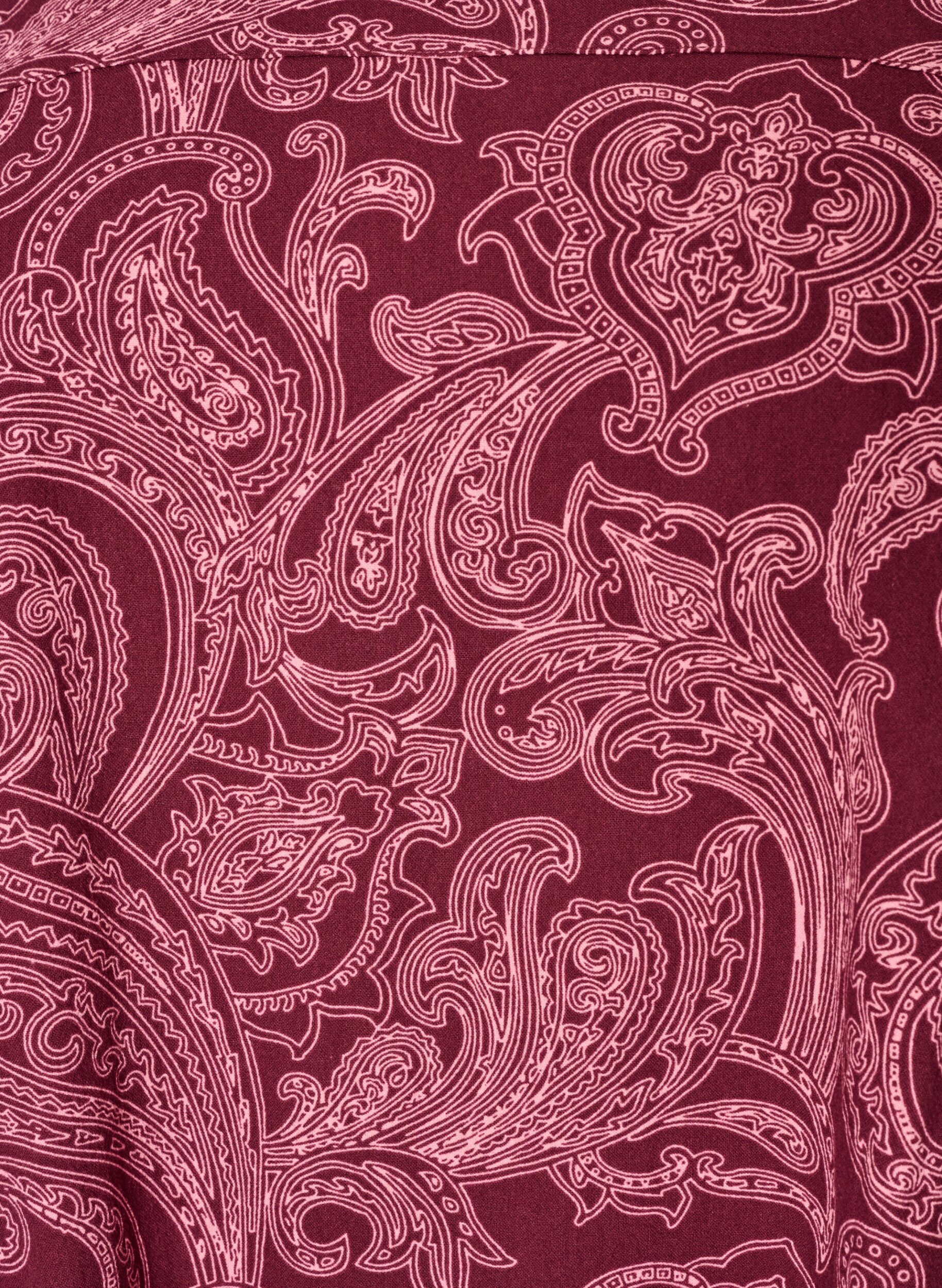 ZizziKorte katoenen jurk met een elastische zoom en lange mouwen, Donker Bordeaux, Packshot image number 2