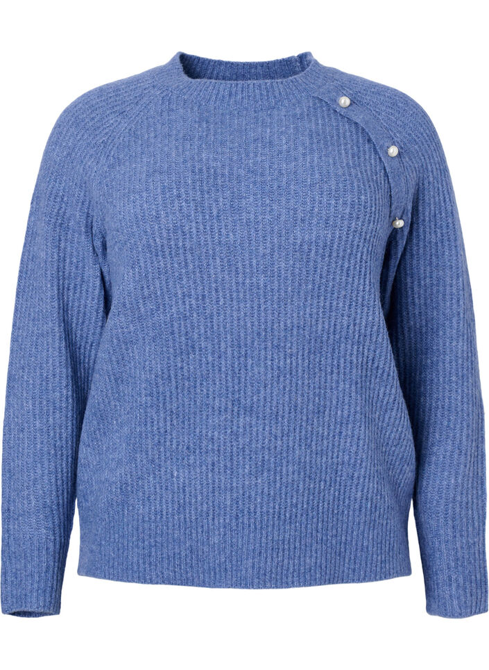 Gem&ecirc;leerde pullover met parelknopen, Coastal Fjord Mel., Packshot image number 0