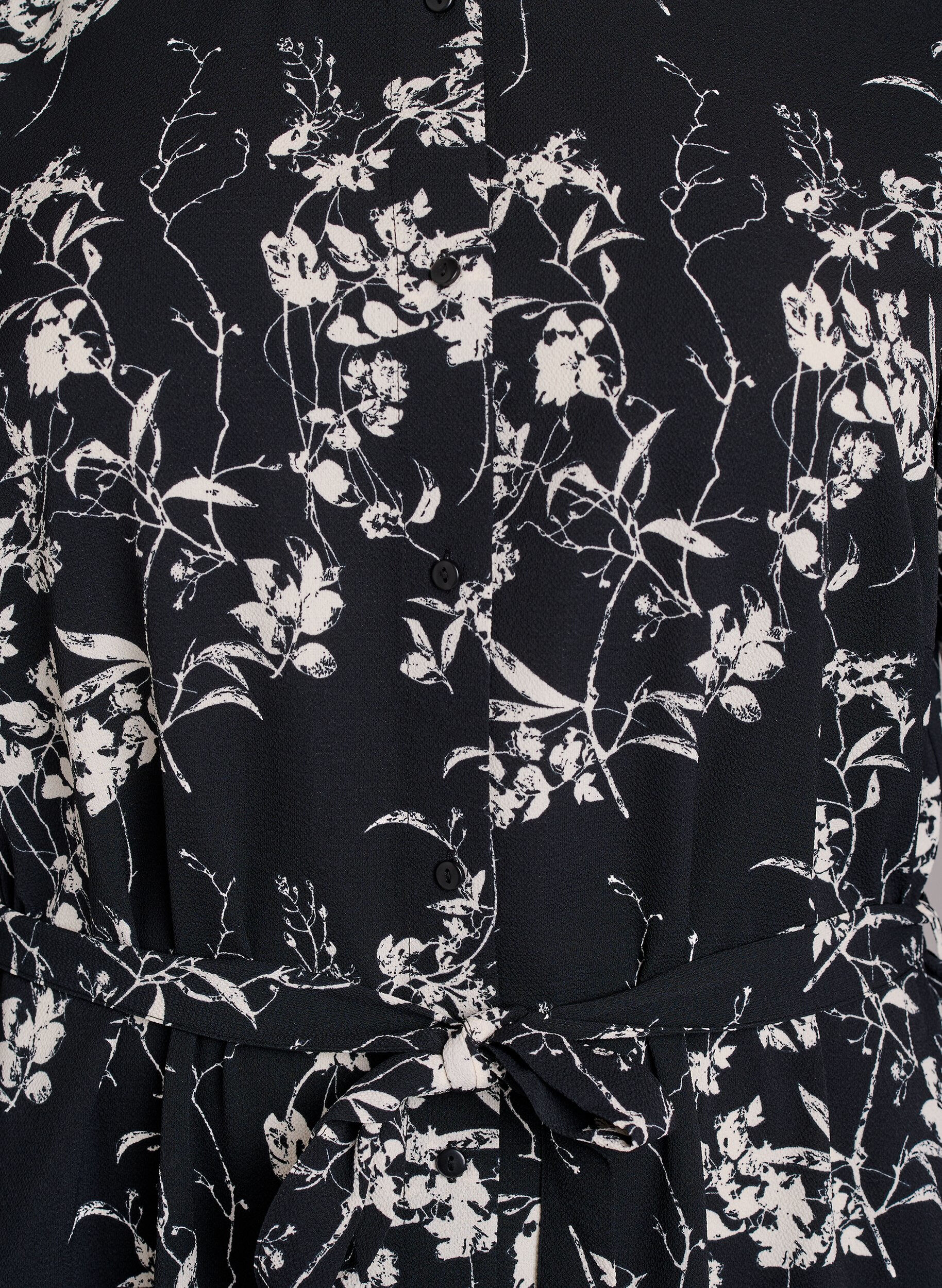 Zizzi Lang&auml;rmelige overhemdjurk met strikceintuur, Zwart, Packshot image number 2