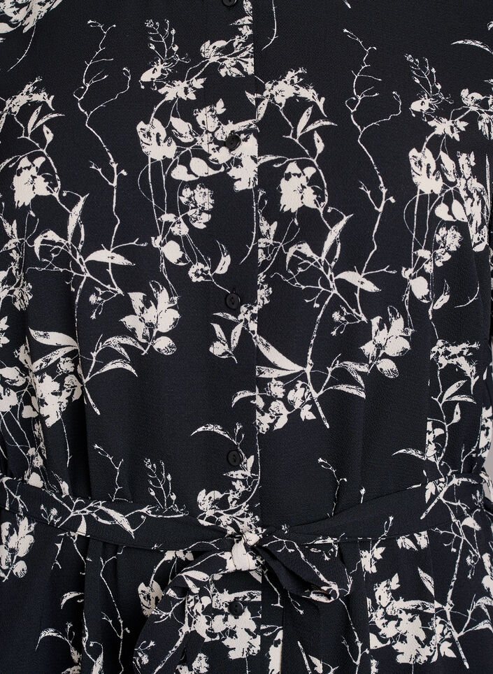 Langärmelige overhemdjurk met strikceintuur, Zwart, Packshot image number 2