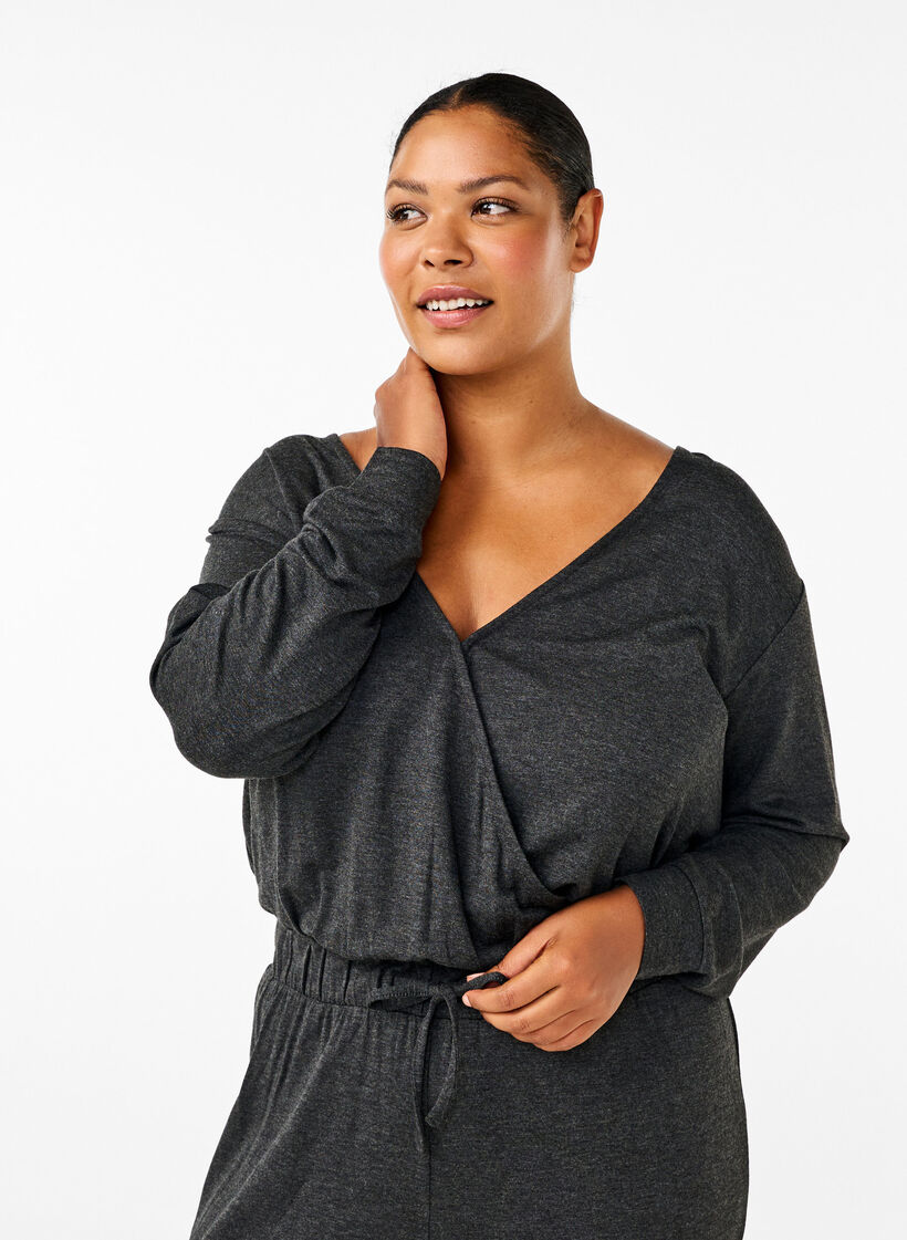 Jumpsuit met overslag en strikjes, Dark Grey Melange, Model image number 2