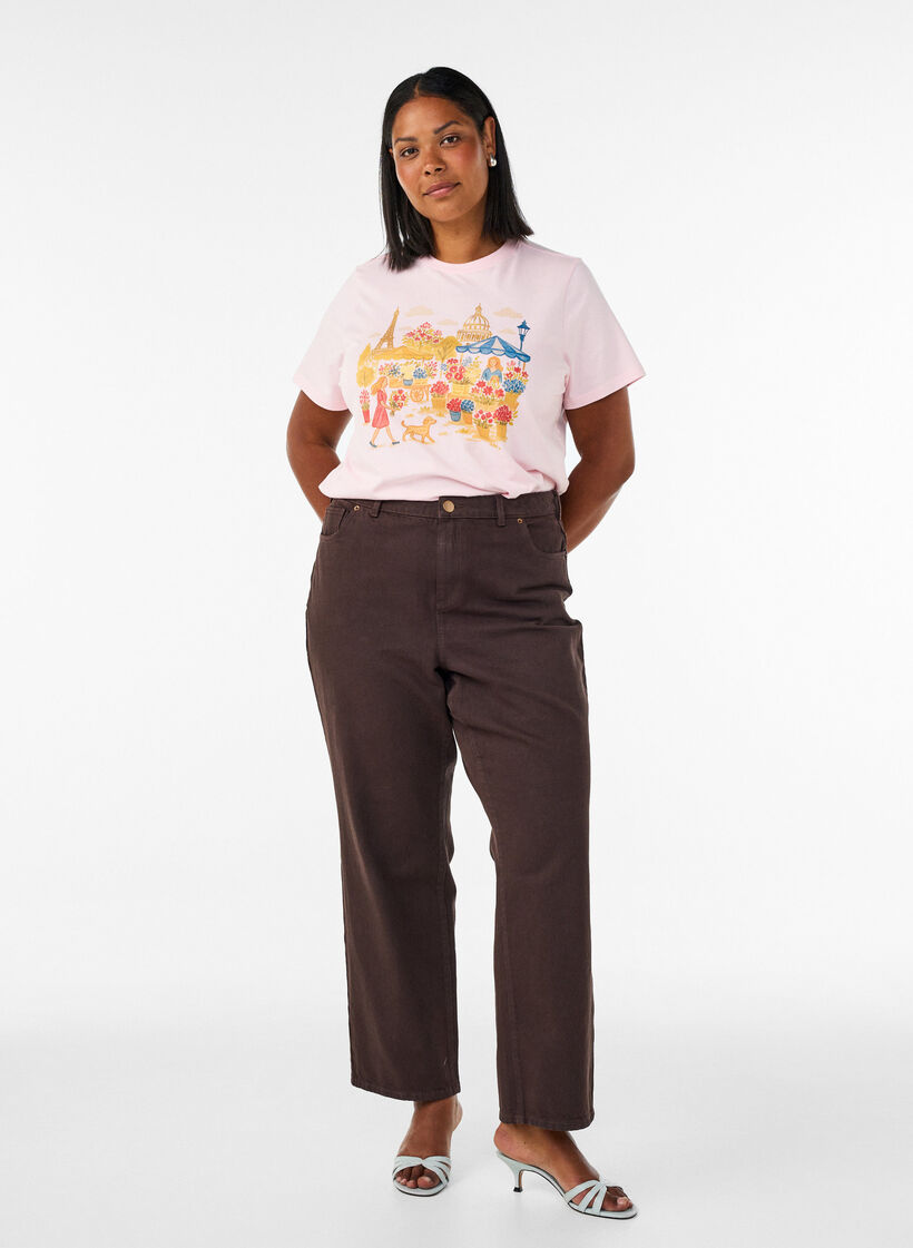 Organisch katoenen T-shirt met print aan de voorkant, Roze, Model image number 1