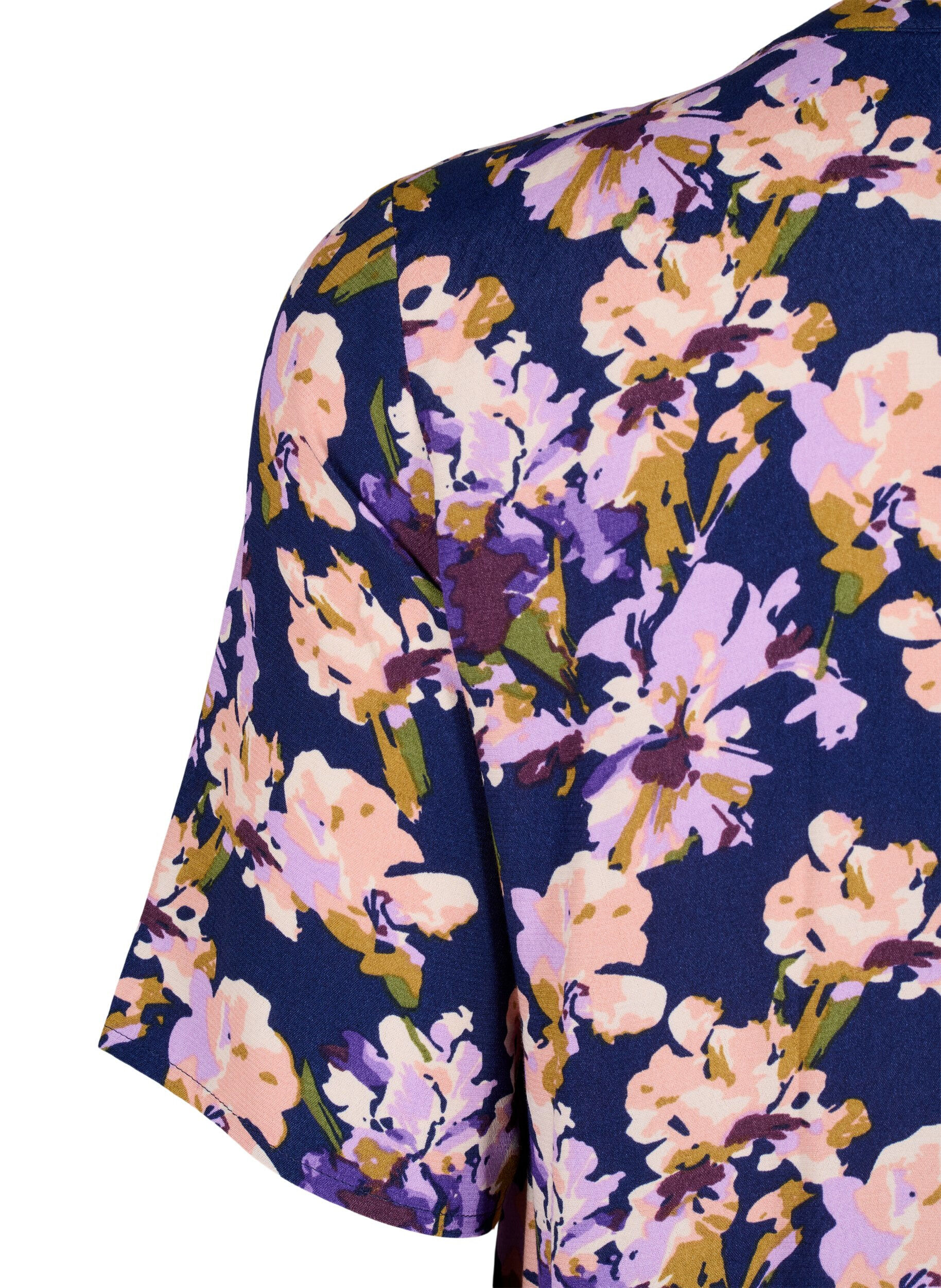 Zizzi Viscose jurk met korte mouwen en print, Small Flower AOP, Packshot image number 3